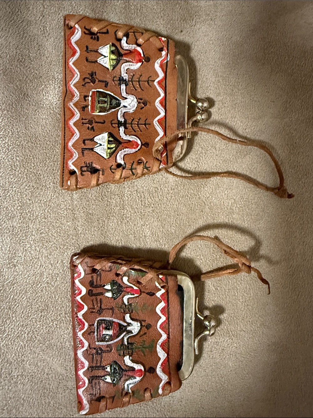 Handcrafted Brown Painted Leather Coin Purse with Frame Closure